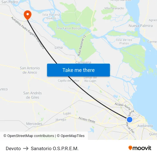 Devoto to Sanatorio O.S.P.R.E.M. map