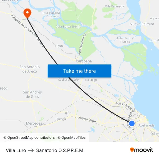 Villa Luro to Sanatorio O.S.P.R.E.M. map