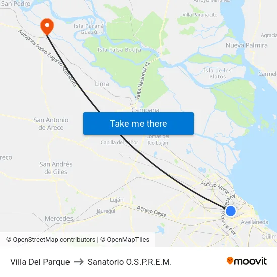 Villa Del Parque to Sanatorio O.S.P.R.E.M. map