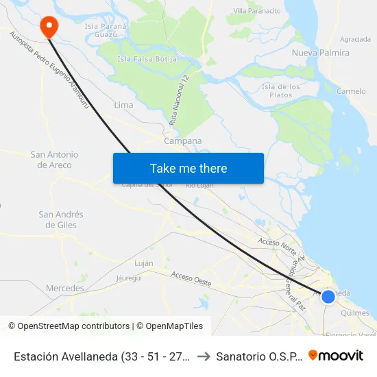 Estación Avellaneda (33 - 51 - 277 - 373 - 421) to Sanatorio O.S.P.R.E.M. map