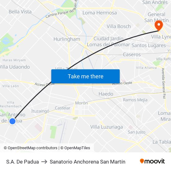 S.A. De Padua to Sanatorio Anchorena San Martín map