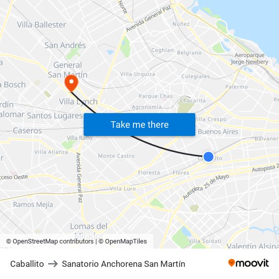 Caballito to Sanatorio Anchorena San Martín map