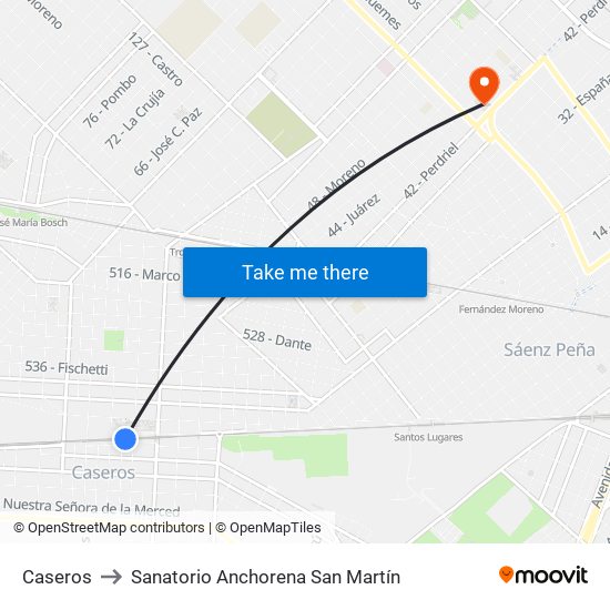 Caseros to Sanatorio Anchorena San Martín map