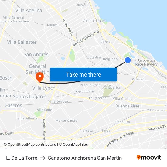 L. De La Torre to Sanatorio Anchorena San Martín map