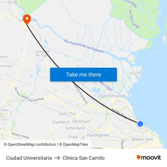 Ciudad Universitaria to Clinica San Camilo map