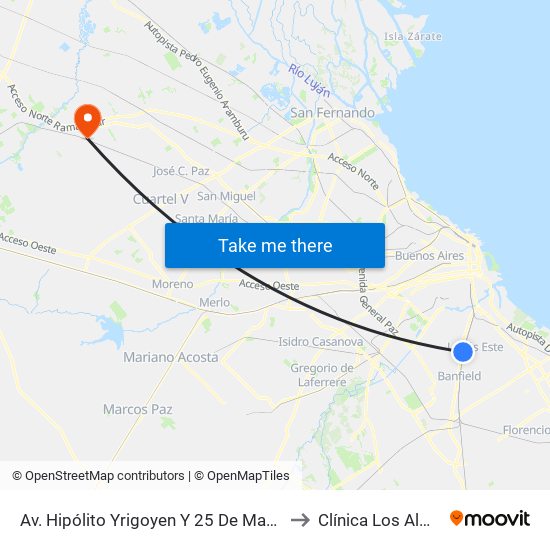 Av. Hipólito Yrigoyen Y 25 De Mayo (Est. Lanús) to Clínica Los Almendros map