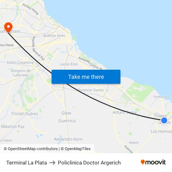 Terminal La Plata to Policlinica Doctor Argerich map