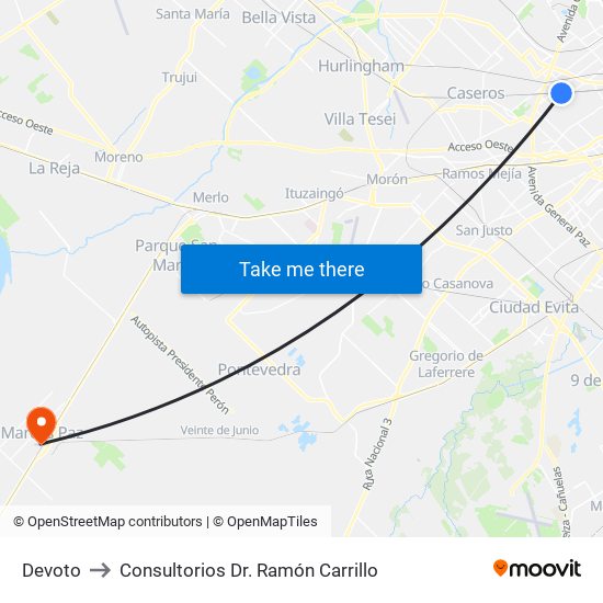 Devoto to Consultorios Dr. Ramón Carrillo map