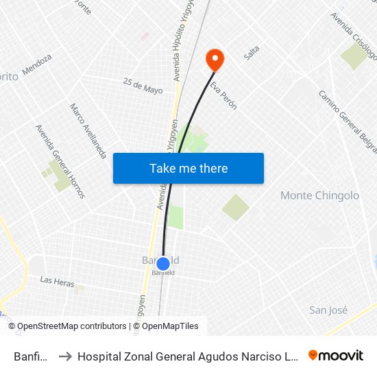 Banfield to Hospital Zonal General Agudos Narciso López map