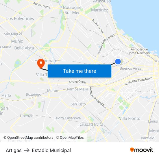 Artigas to Estadio Municipal map