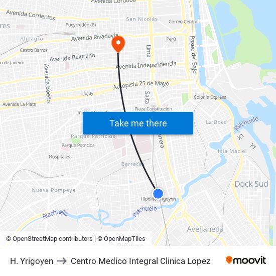 H. Yrigoyen to Centro Medico Integral Clinica Lopez map