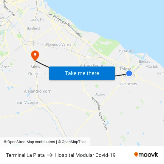 Terminal La Plata to Hospital Modular Covid-19 map