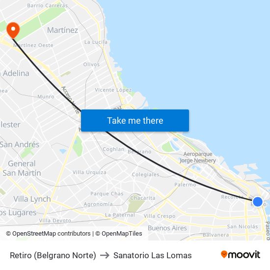 Retiro (Belgrano Norte) to Sanatorio Las Lomas map