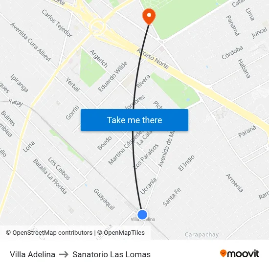 Villa Adelina to Sanatorio Las Lomas map
