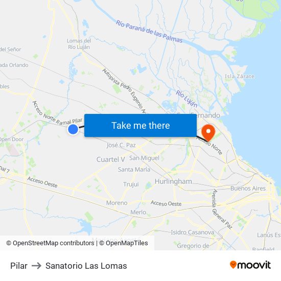 Pilar to Sanatorio Las Lomas map
