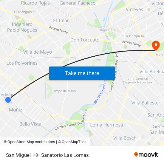 San Miguel to Sanatorio Las Lomas map