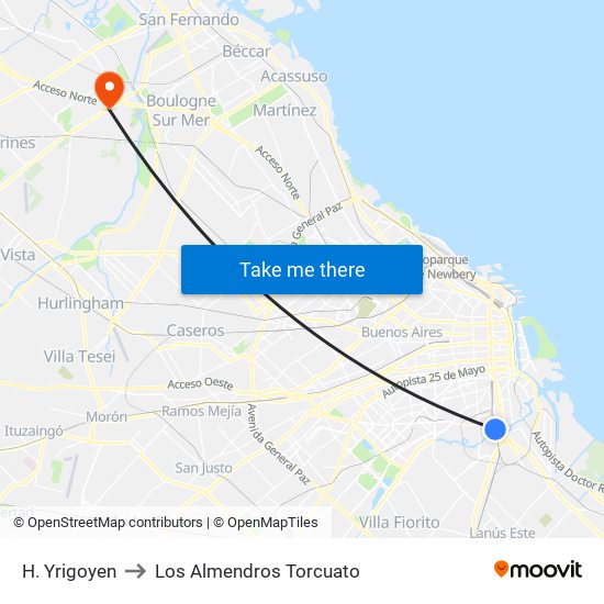 H. Yrigoyen to Los Almendros Torcuato map