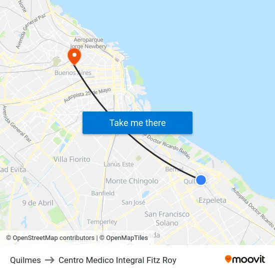 Quilmes to Centro Medico Integral Fitz Roy map