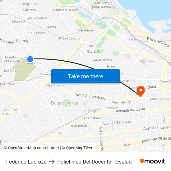 Federico Lacroze to Policlinico Del Docente - Osplad map