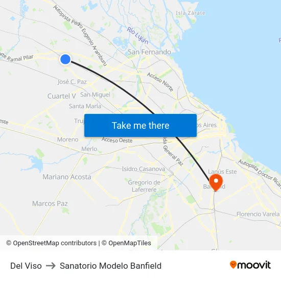 Del Viso to Sanatorio Modelo Banfield map