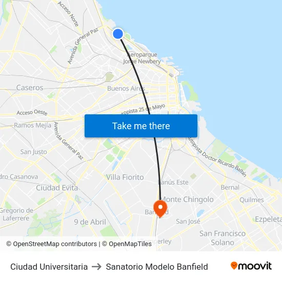 Ciudad Universitaria to Sanatorio Modelo Banfield map
