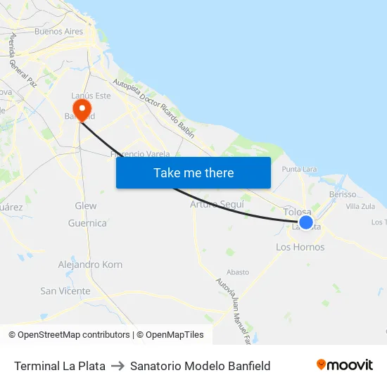 Terminal La Plata to Sanatorio Modelo Banfield map