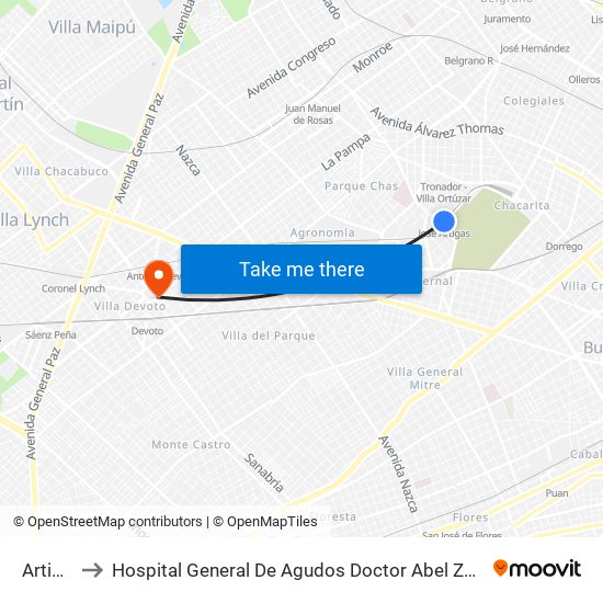 Artigas to Hospital General De Agudos Doctor Abel Zubizarreta map