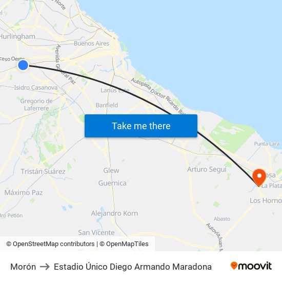 Morón to Estadio Único Diego Armando Maradona map