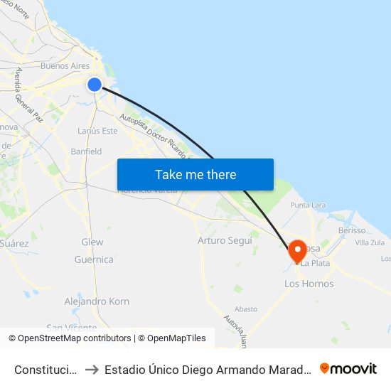 Constitución to Estadio Único Diego Armando Maradona map