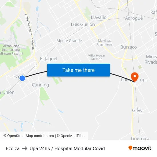 Ezeiza to Upa 24hs / Hospital Modular Covid map