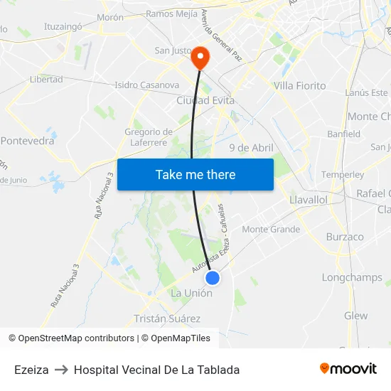 Ezeiza to Hospital Vecinal De La Tablada map
