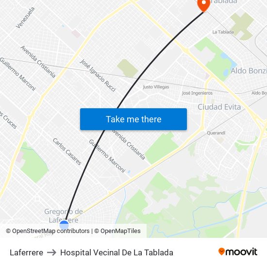 Laferrere to Hospital Vecinal De La Tablada map