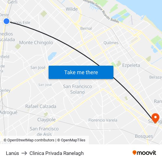 Lanús to Clinica Privada Ranelagh map