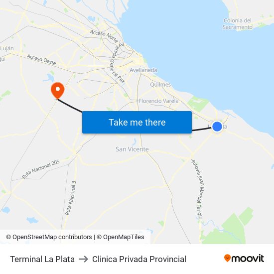 Terminal La Plata to Clinica Privada Provincial map