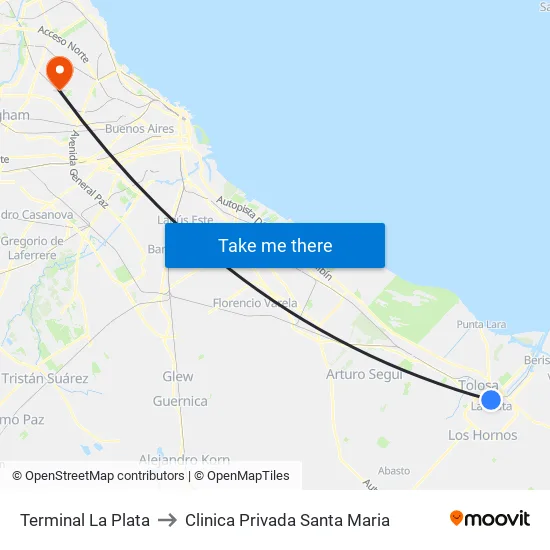 Terminal La Plata to Clinica Privada Santa Maria map