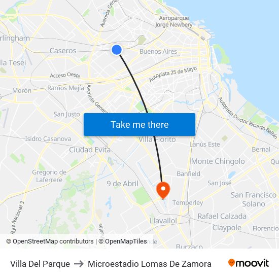 Villa Del Parque to Microestadio Lomas De Zamora map