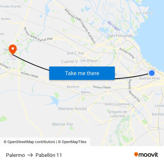 Palermo to Pabellón 11 map