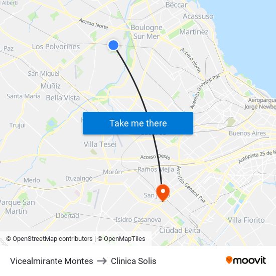 Vicealmirante Montes to Clinica Solis map