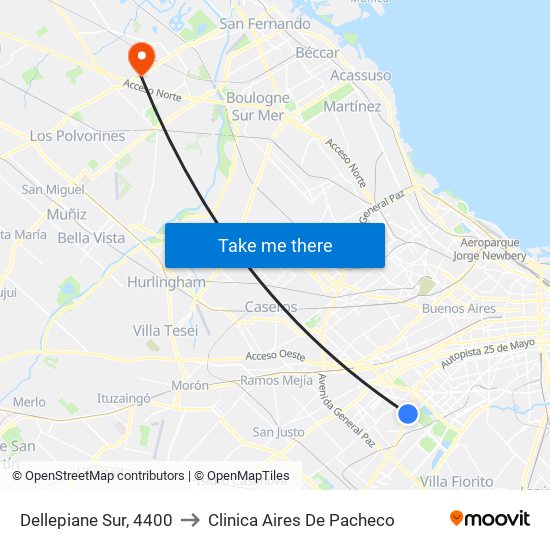 Dellepiane Sur, 4400 to Clinica Aires De Pacheco map