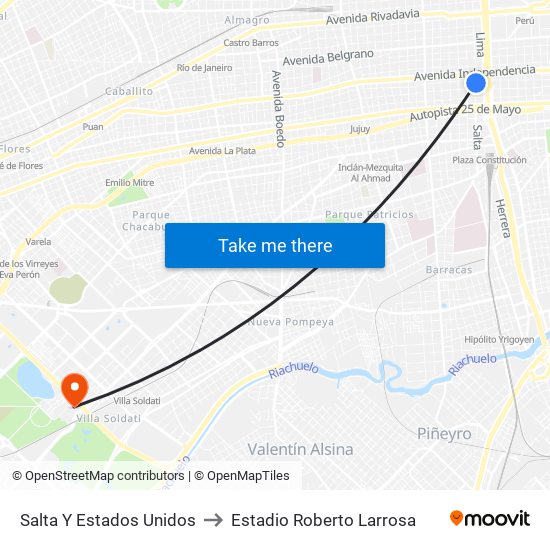 Salta Y Estados Unidos to Estadio Roberto Larrosa map