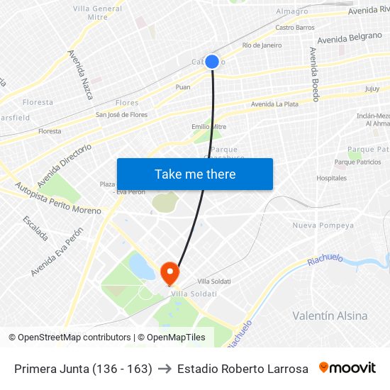 Primera Junta (136 - 163) to Estadio Roberto Larrosa map