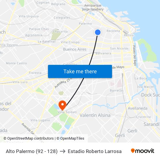 Alto Palermo (92 - 128) to Estadio Roberto Larrosa map