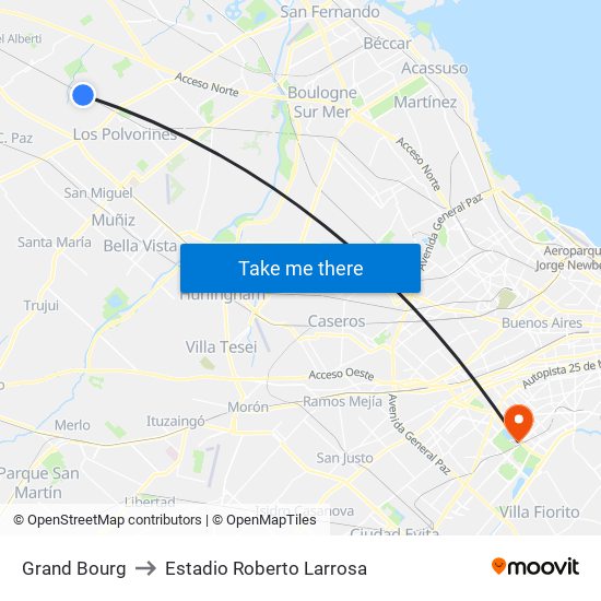 Grand Bourg to Estadio Roberto Larrosa map