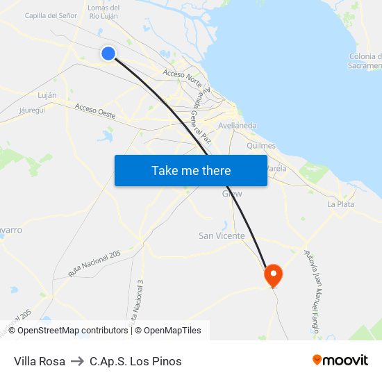 Villa Rosa to C.Ap.S. Los Pinos map