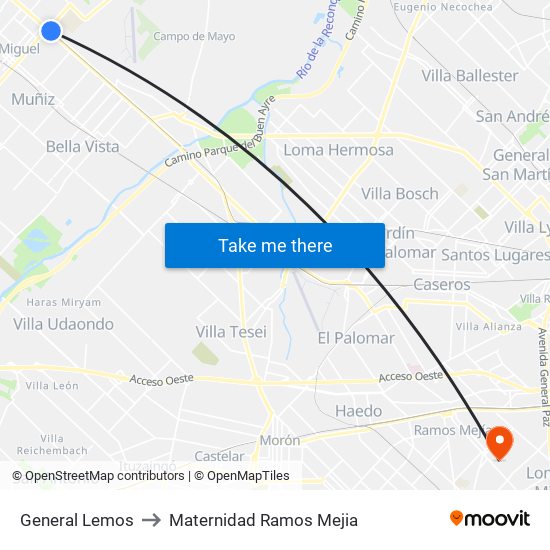 General Lemos to Maternidad Ramos Mejia map