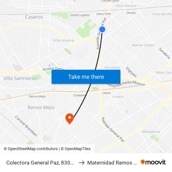 Colectora General Paz, 8302-8310 to Maternidad Ramos Mejia map