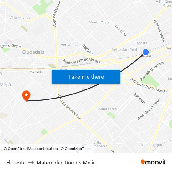 Floresta to Maternidad Ramos Mejia map