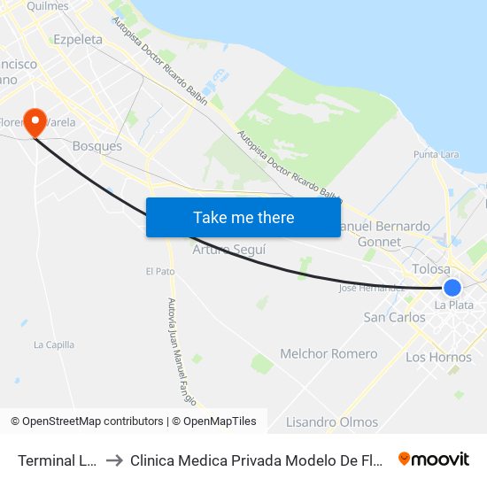 Terminal La Plata to Clinica Medica Privada Modelo De Florencio Varela S.A. map