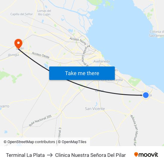 Terminal La Plata to Clinica Nuestra Señora Del Pilar map