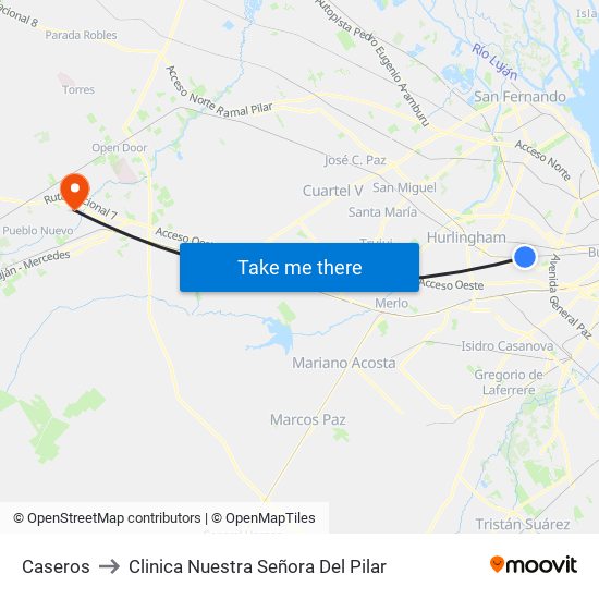 Caseros to Clinica Nuestra Señora Del Pilar map